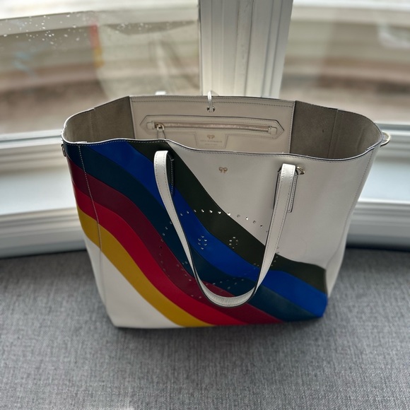 Anya Hindmarch Rainbow Leather Ebury Large should strap purse, white smiley. - Picture 3 of 13
